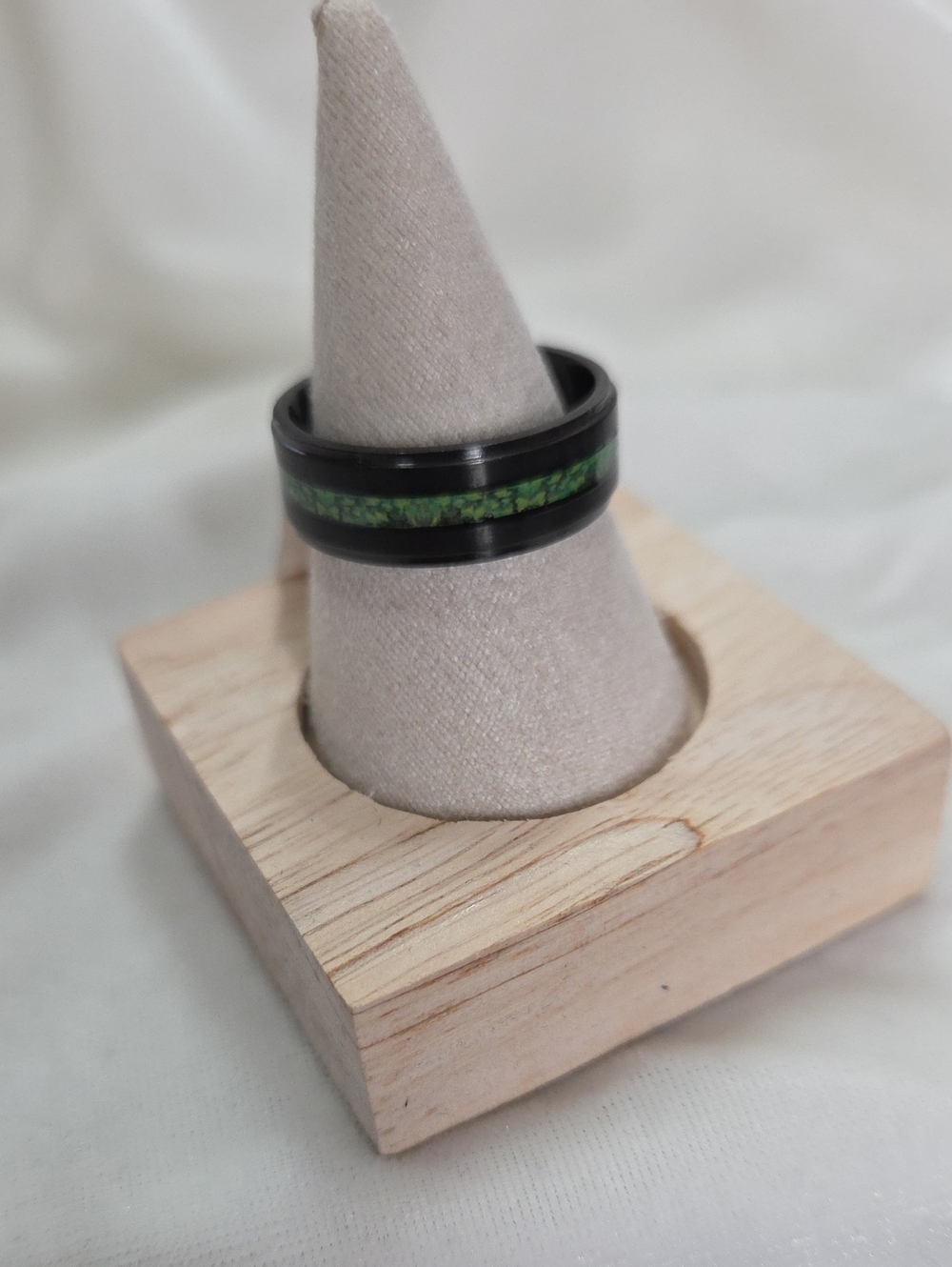Men's Unisex Green Marble Design Black Ring Stainless Steel Band Ring Fashion